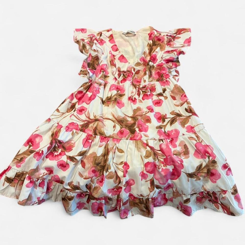 Abercrombie & Fitch pink floral babydoll rose, brown & cream dress Sz XSP